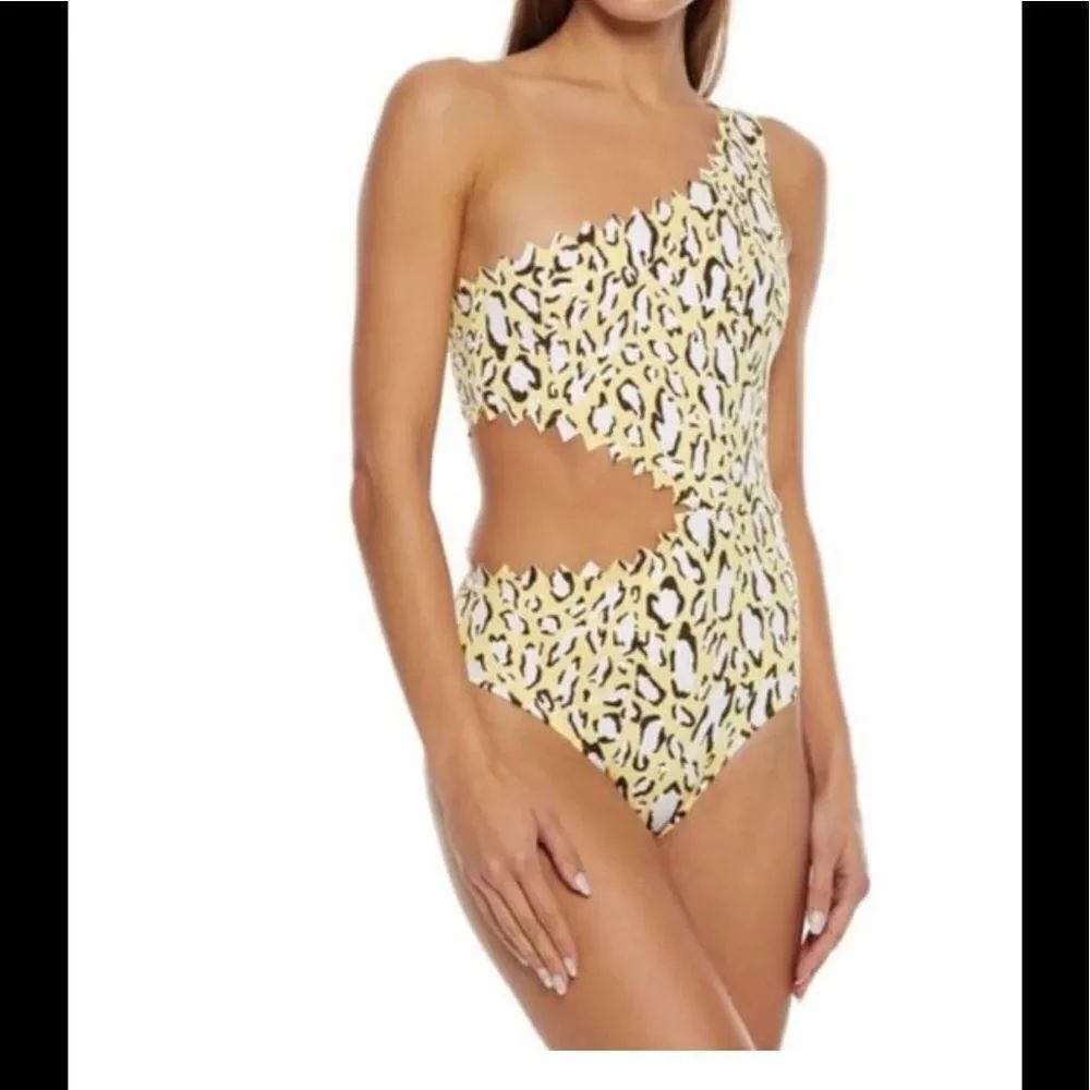 NEW ONIA Betty yellow scuba zigzag cutout one shoulder one piece swimsuit XS
